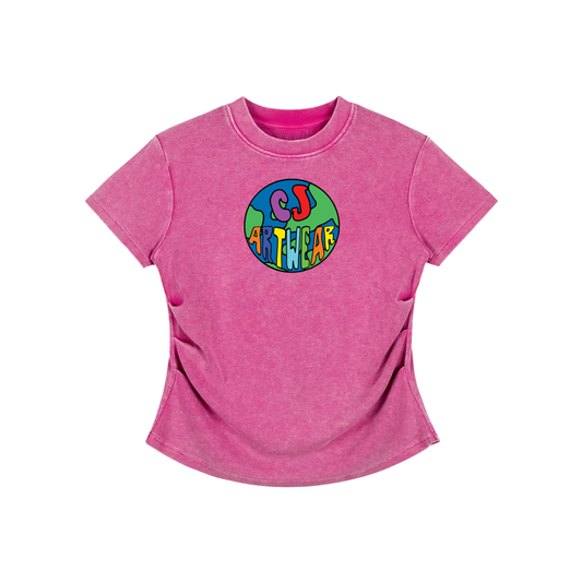 CJ ARTWEAR LOGO Womens Vintage Washed Bodycon Cotton T-Shirt