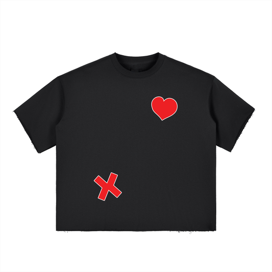 Right Heart Wrong Generation Boxy Half-Sleeve Raw-Edge T-Shirt