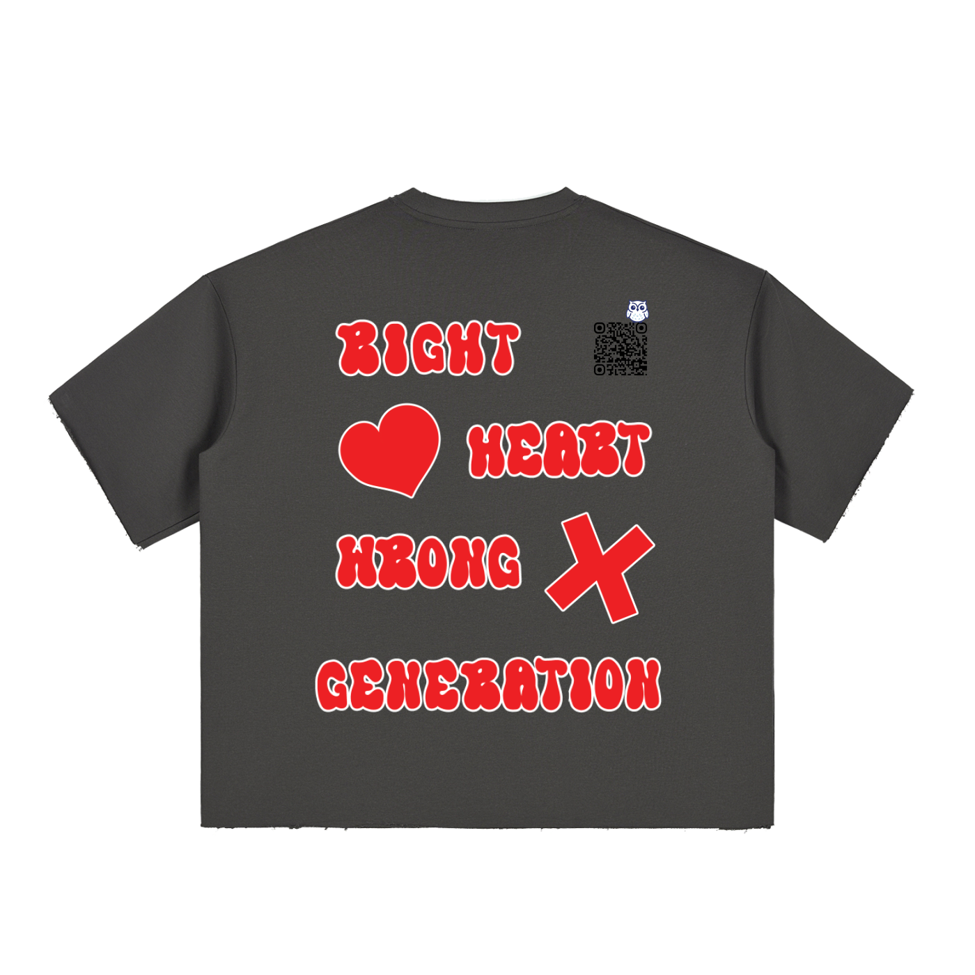 Right Heart Wrong Generation Boxy Half-Sleeve Raw-Edge T-Shirt