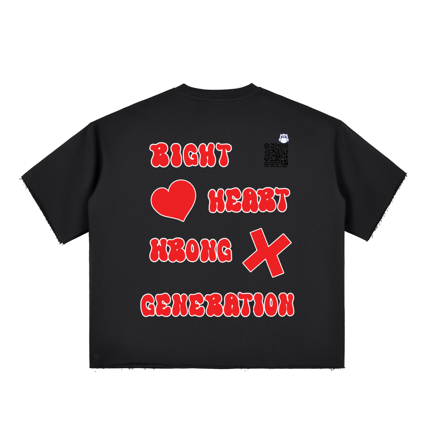 Right Heart Wrong Generation Boxy Half-Sleeve Raw-Edge T-Shirt