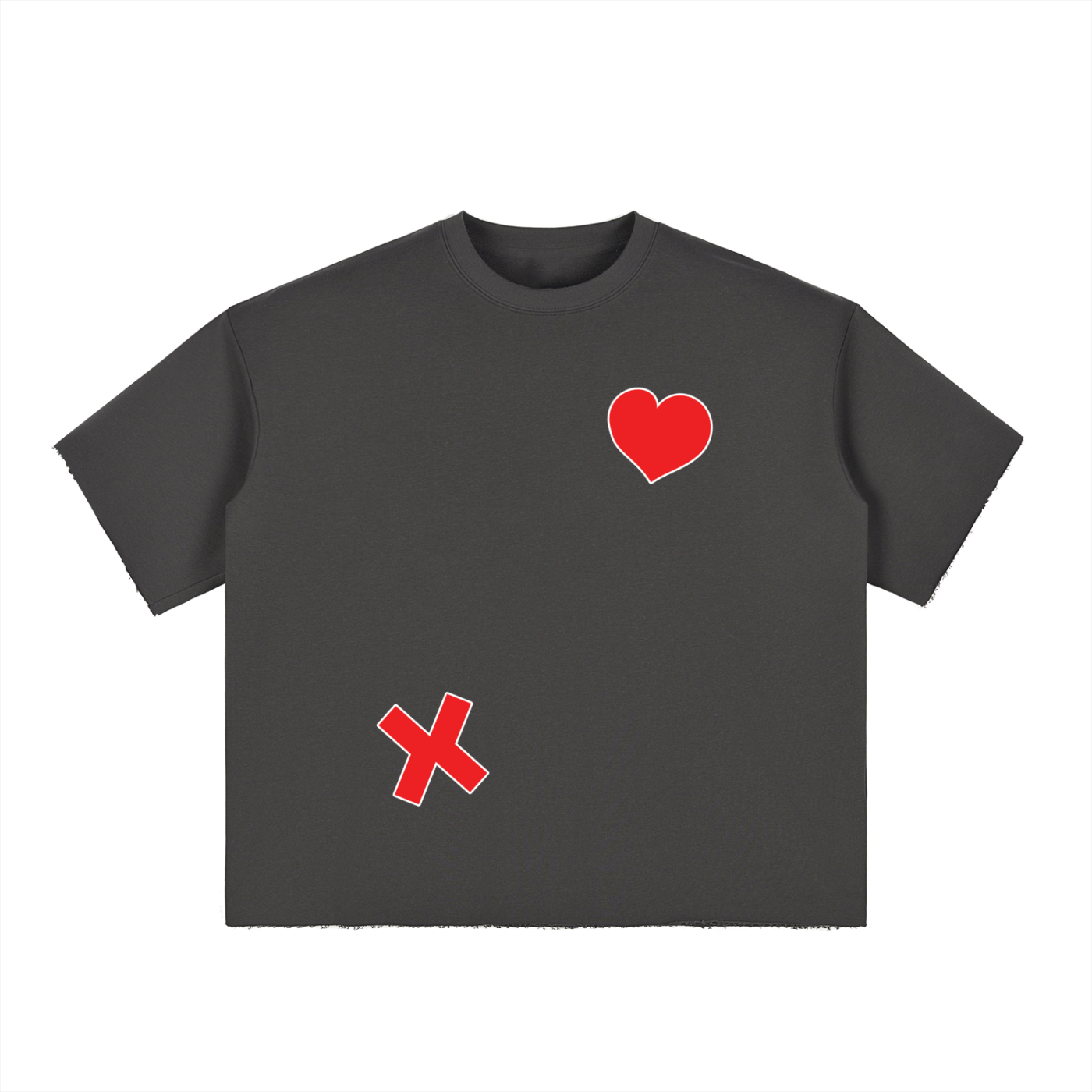 Right Heart Wrong Generation Boxy Half-Sleeve Raw-Edge T-Shirt