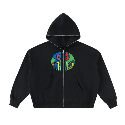 CJ ARTWEAR LOGO Fleeced Full-Zip Boxy Hoodie