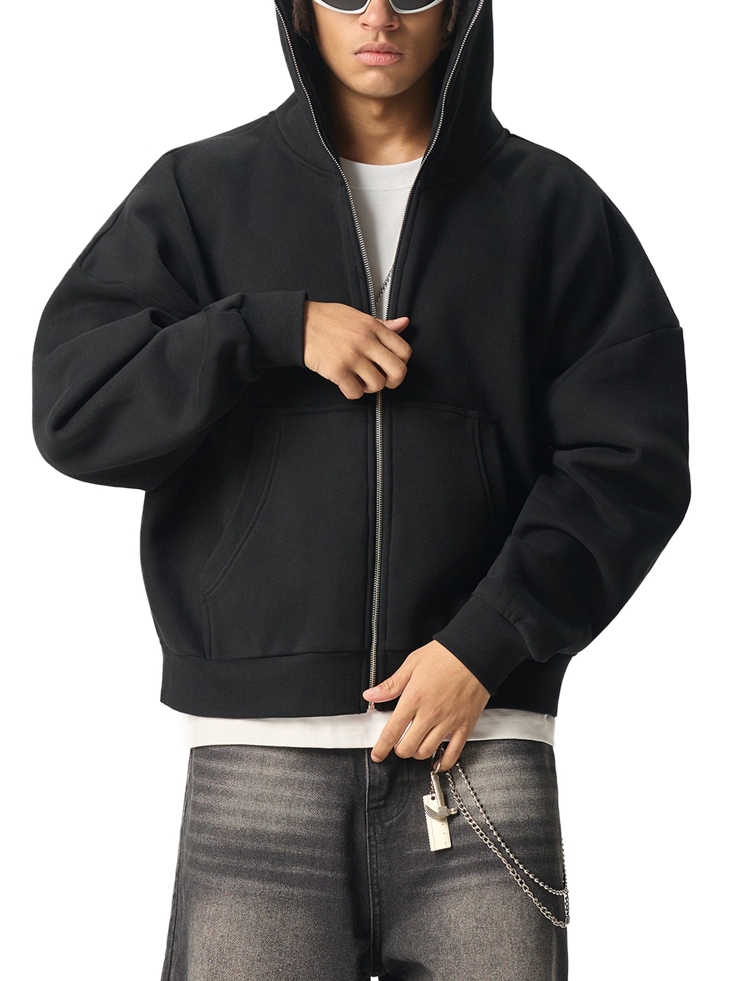 CJ ARTWEAR LOGO Fleeced Full-Zip Boxy Hoodie