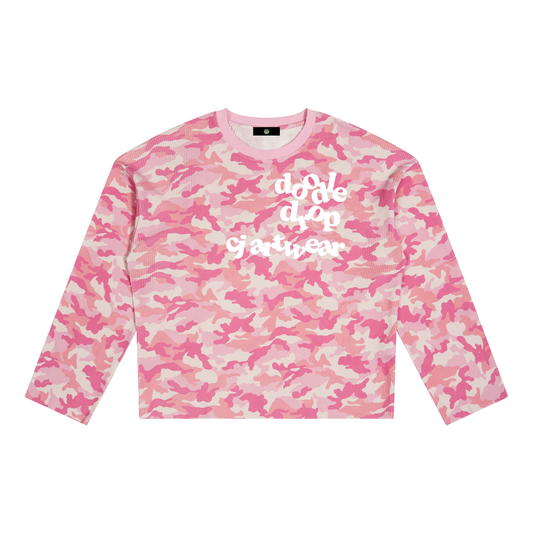 Doodle Drop Unisex Camo Waffle Raw Edge T-Shirt