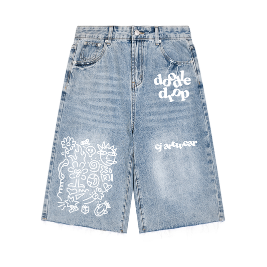 Doodle Drop Men’s Vintage Wide Leg Denim Shorts