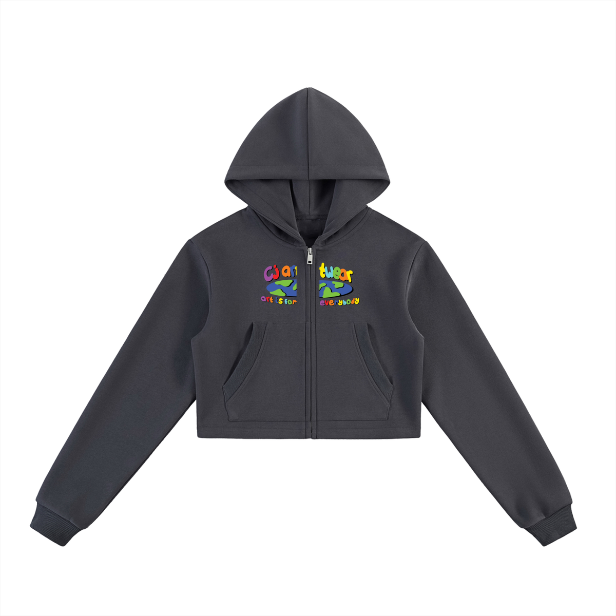 COLOURFUL 'Art Is For Everybody' Essential Cropped Zip-Up Hoodie WOMENS