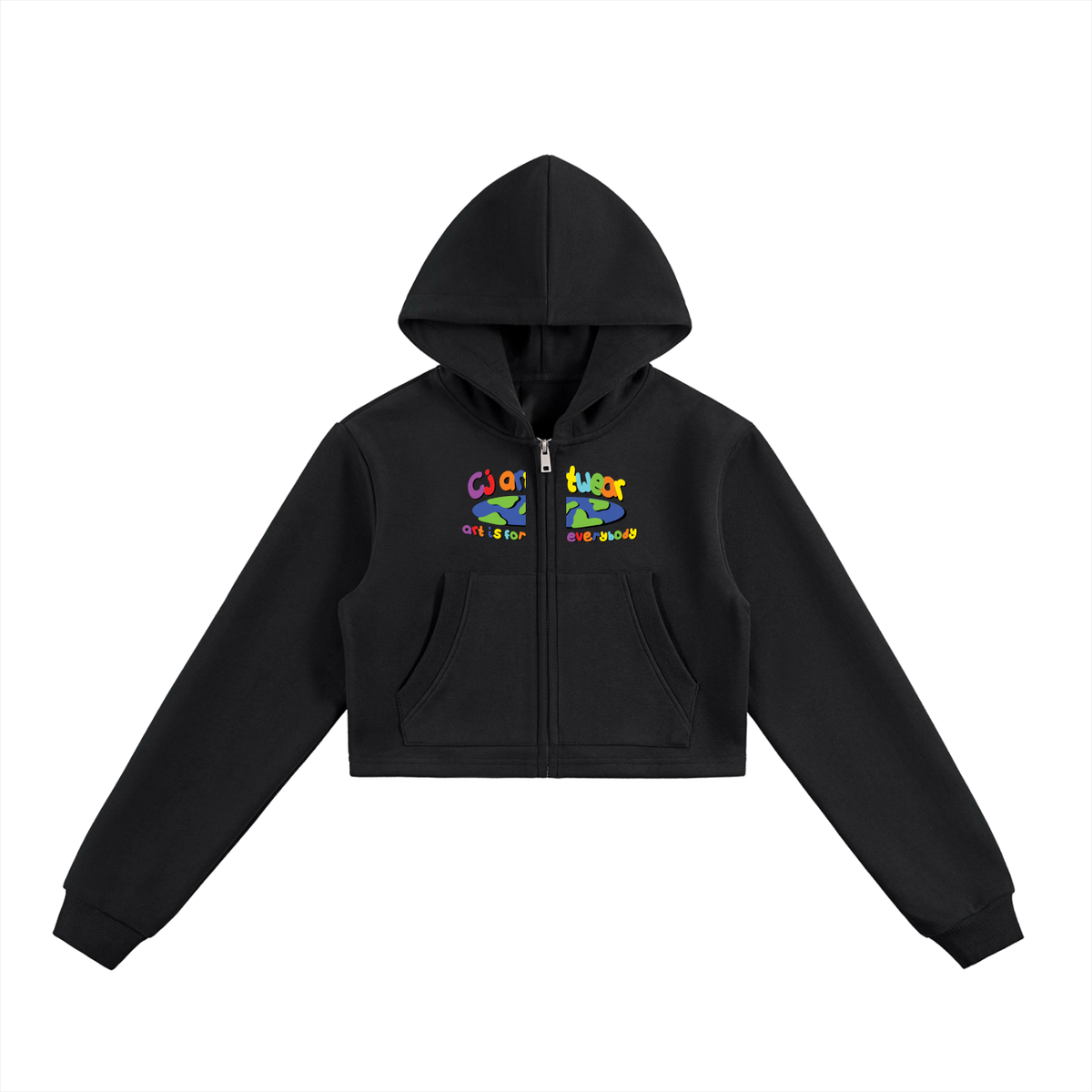 COLOURFUL 'Art Is For Everybody' Essential Cropped Zip-Up Hoodie WOMENS
