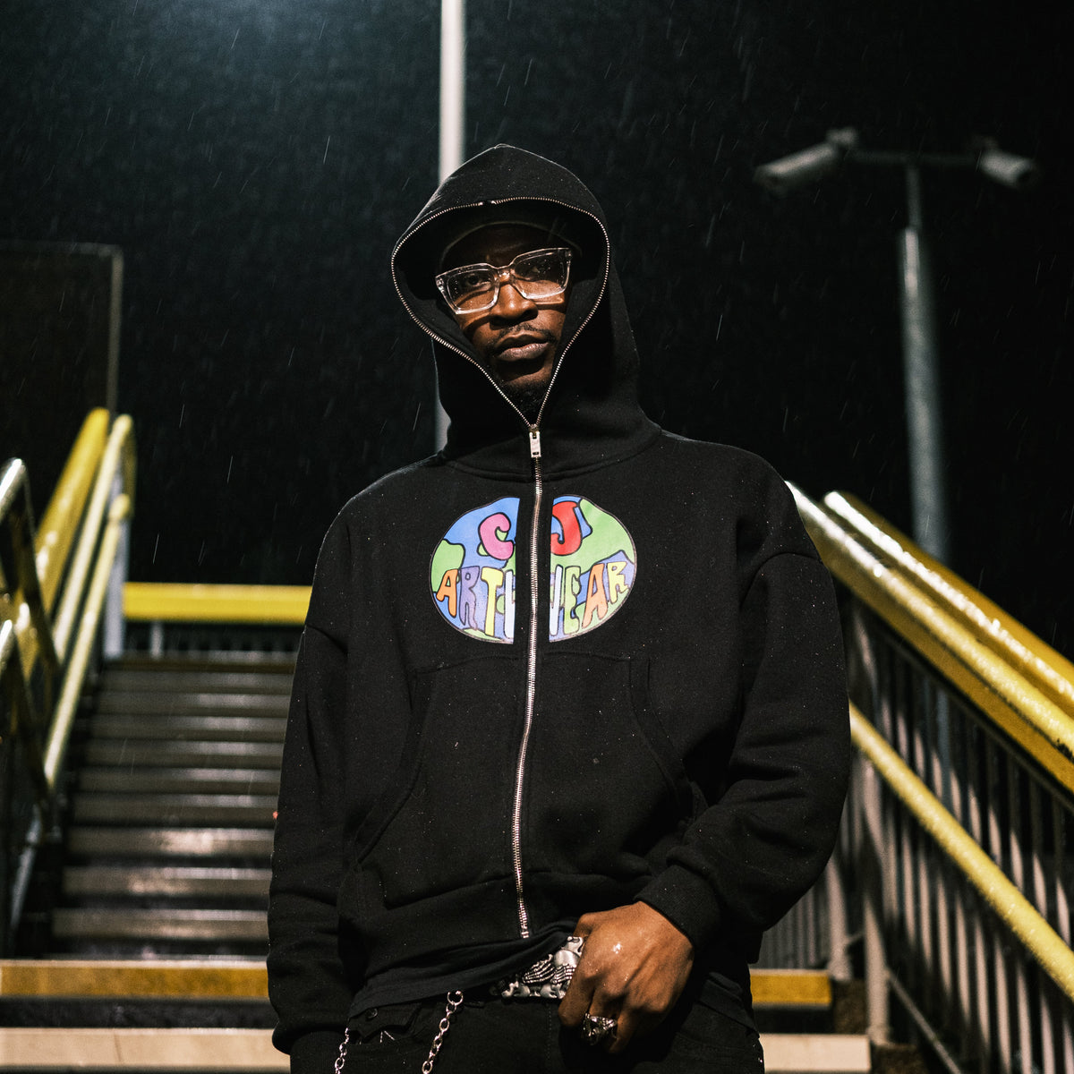 CJ ARTWEAR LOGO Fleeced Full-Zip Boxy Hoodie