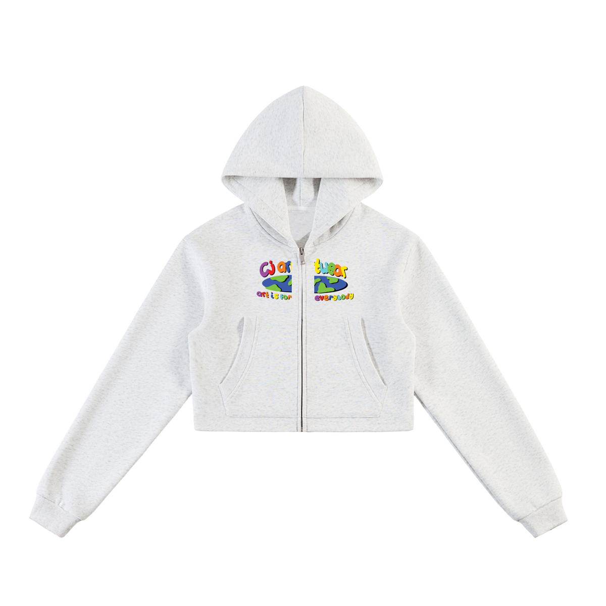 COLOURFUL 'Art Is For Everybody' Essential Cropped Zip-Up Hoodie WOMENS