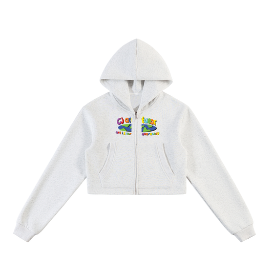 COLOURFUL 'Art Is For Everybody' Essential Cropped Zip-Up Hoodie WOMENS